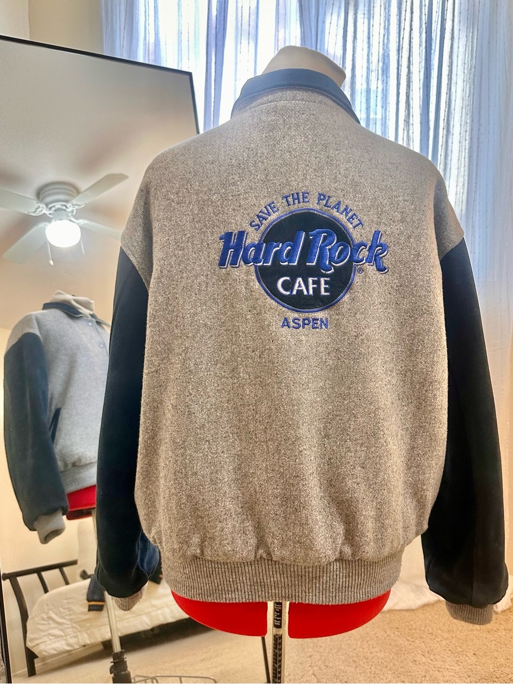 Vintage Hard Rock Cafe ASPEN Wool & Suede Bomber Letterman Jacket